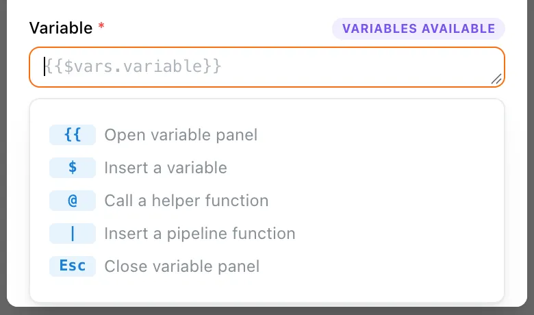 Hints for variable and function suggestions in an input field