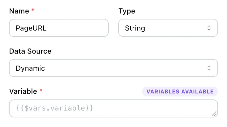 A field labeled Variables available